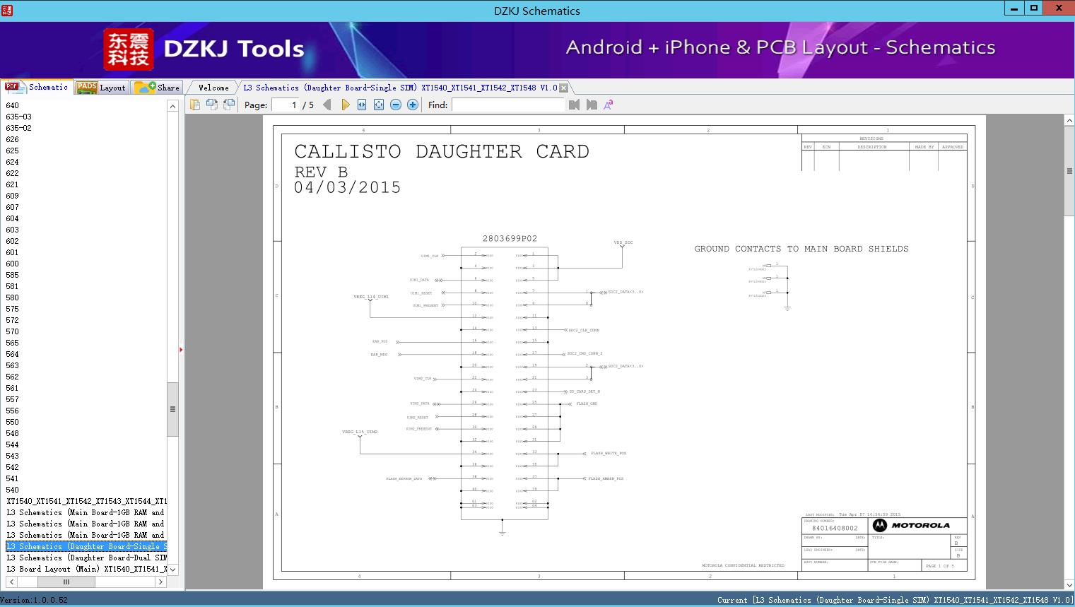 L3 Schematics (Daughter Board-Single SIM) XT1540_XT1541_XT1542_XT1548 V1.0